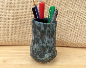 Grey pen pot -  Granite grey small vase - Brush holder