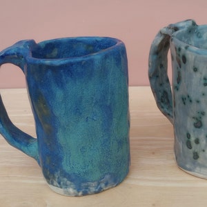 Pinched ceramic mug, Granite or deep lagoon cup, Hand built stoneware drinking vessel