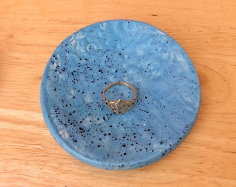 Pottery ring dish Handmade tealight holder: lavender or blue CLEARANCE Folk ceramic ring holder Trinket bowl with flowers