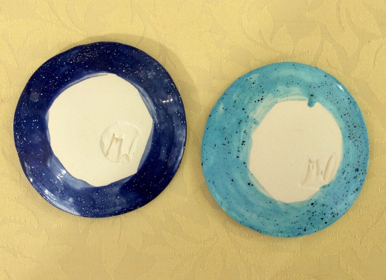 Pottery ring dish Handmade tealight holder: lavender or blue CLEARANCE Folk ceramic ring holder Trinket bowl with flowers