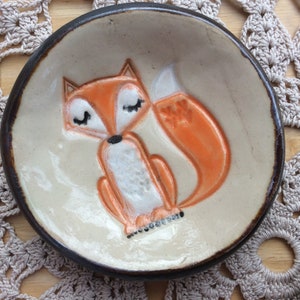 Ring dish with owl or fox, Badger or cat handmade stoneware trinket holder, ring holder Fox