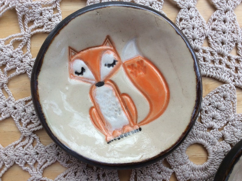 Ring dish with owl or fox, Badger or cat handmade stoneware trinket holder, ring holder Fox