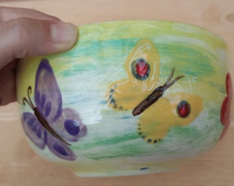 Hand-Painted Yarn Bowl: Black Cats or Butterflies Pottery Knitting Bowl