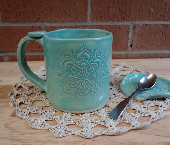 Large Mandala Ceramic Mug - Aqua Cup With Mandala - Handbuilt Stoneware  Drinking Vessel - Etsy Israel