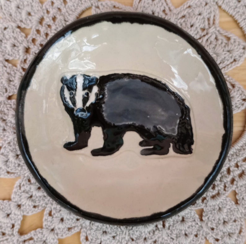 Ring dish with owl or fox, Badger or cat handmade stoneware trinket holder, ring holder Badger
