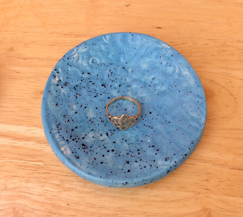 Pottery ring dish Handmade tealight holder: lavender or blue CLEARANCE Folk ceramic ring holder Trinket bowl with flowers