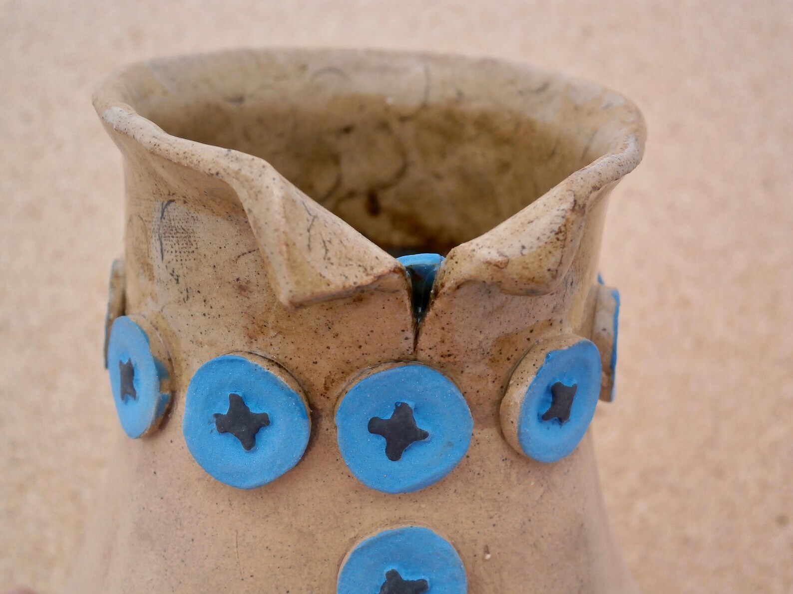 Folk Art Vase Brown and Turquoise Handmade Stoneware Vase Etsy UK