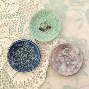 Handmade Stoneware Mandala Dish: Ceramic Ring Holder, Tealight Holder