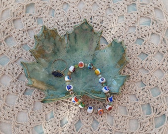 Green leaf ring dish, ceramic leaf tealight holder, teabag catcher, jewellery tray, votive holder