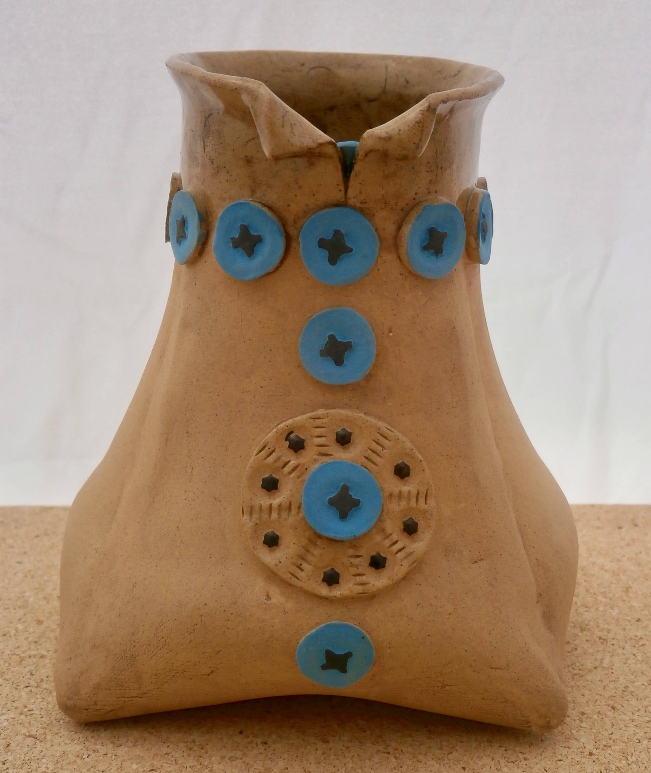 Folk Art Vase Brown and Turquoise Handmade Stoneware Vase Etsy UK