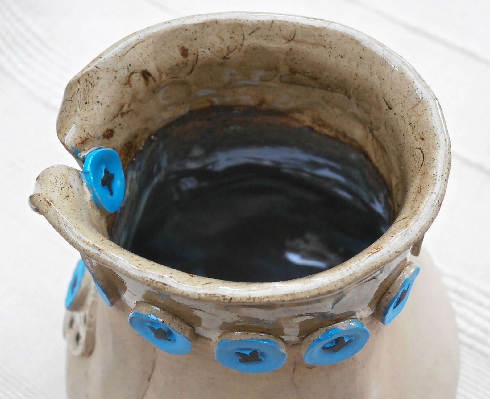 Folk Art Vase Brown and Turquoise Handmade Stoneware Vase Etsy UK