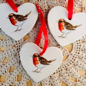 Robin ornament Heart shaped hanger with bird or flower Christmas home decor hanging ornaments image 2