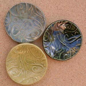 Pottery ring dish Handmade tealight holder: lavender or blue CLEARANCE Folk ceramic ring holder Trinket bowl with flowers