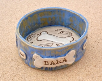 Personalized Pet Bowl: Handmade Ceramic Dog or Cat Dish with Bones or Fish