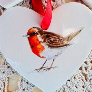 Robin ornament Heart shaped hanger with bird or flower Christmas home decor hanging ornaments image 3