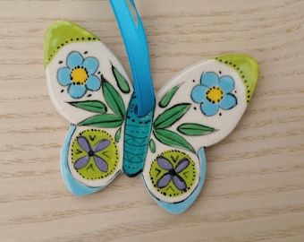 Heart or Butterfly Hanging Ornament - Colourful Flowery Home Decor