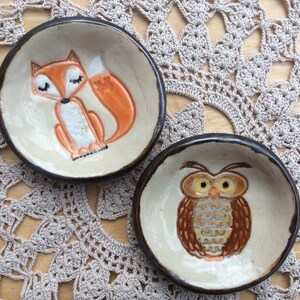 Ring dish with owl or fox, Badger or cat handmade stoneware trinket holder, ring holder image 8