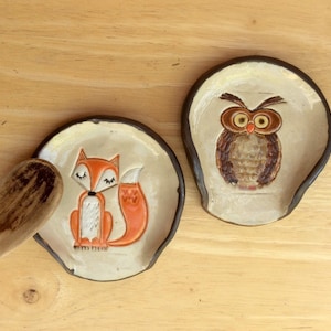 Ring dish with owl or fox, Badger or cat handmade stoneware trinket holder, ring holder image 10