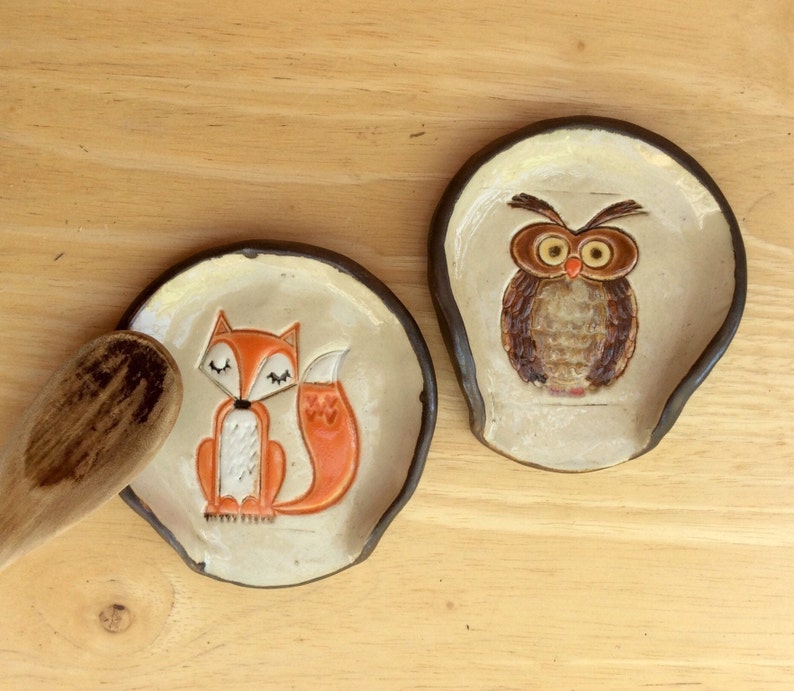 Ring dish with owl or fox, Badger or cat handmade stoneware trinket holder, ring holder image 10