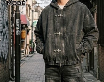 Metal Button Hoodie | Oversized Zip Front Jacket | Daily Wear | Gothic Streetwear Style