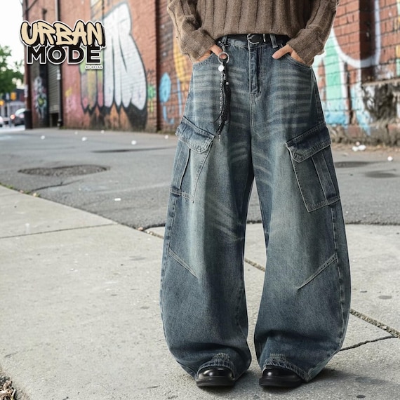 Multi-Pocket Cargo Jeans | Loose Wide Leg Trousers | Daily Wear | Retro Streetwear Style