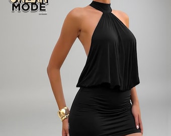 Halter Mini Dress | Backless Bodycon Fit | Streetwear Party Outfit
