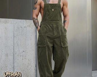 Corduroy Cargo Overalls | Sleeveless Strap Jumpsuit Pants | Daily Wear | Streetwear Utility Style
