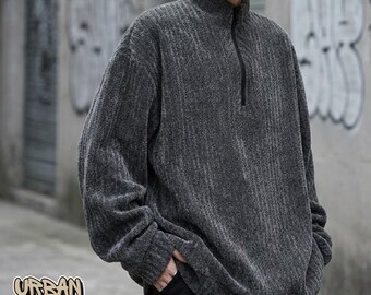 Half Zip Sweatshirt | Striped Loose Fit Top | Daily Wear | Y2K Streetwear Style