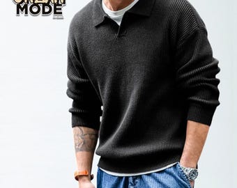 Men's Pullover Polo | Long Sleeve Retro Sweater | Streetwear Urban Vintage Fashion
