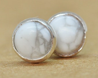 Howlite Earrings, Sterling Silver Howlite studs, 4 mm Natural Howlite jewelry marble effect.