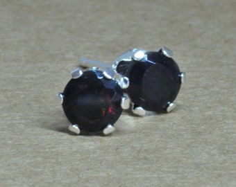 Genuine Black Opal stud Earrings, handmade using 5mm Ethiopian gemstones and sterling sterling.