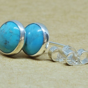 Turquoise Earrings, Turquoise Stud Earrings with Sterling Silver, 8mm diameter stylish studs. Made in the UK.