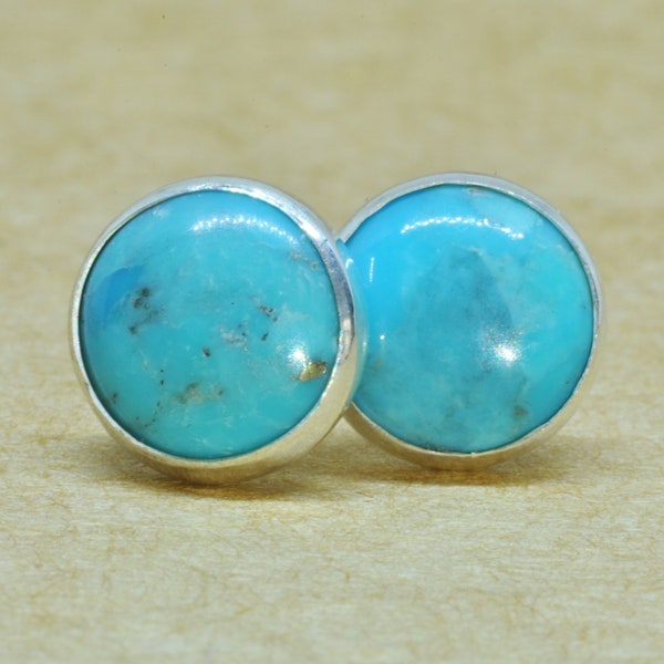 Turquoise stud Earrings handmade with genuine sterling silver and 8mm December Birthstone gemstones. The perfect birthday or Christmas gift.