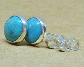 Turquoise Earrings, Turquoise Stud Earrings with Sterling Silver, 8mm diameter stylish studs. Made in the UK.