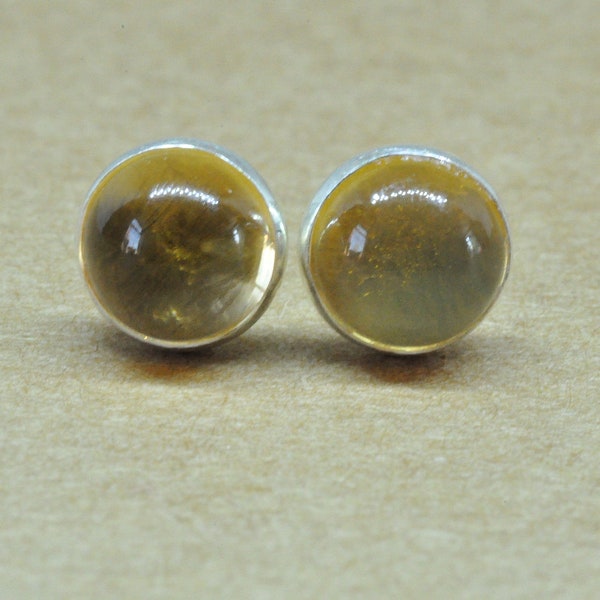 Citrine Earrings, Sterling Silver natural round Citrine jewelry Studs. 6mm November birthstone artisan jewelry handmade in the UK.