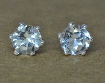 White Topaz Earrings. Genuine Sterling Silver jewelry Studs 4mm, Made in the UK. Brilliant cut gemstones.