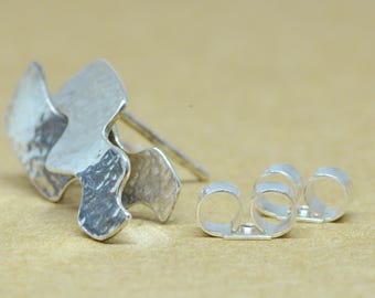 Wave earrings, Sterling silver statement earrings, Hammered jewelry gift handmade in the uk.