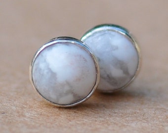 Howlite Earrings,  5mm white Howlite jewelry studs, natural marble effect jewelry handcrafted in the UK.