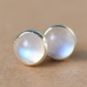 Moonstone Earrings, Natural Rainbow Moonstone jewelry, Sterling Silver Studs. 6mm