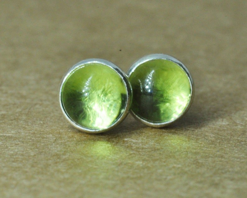 Peridot Earrings, Sterling Silver August birthstone Studs. 5mm genuine peridot jewelry gift 