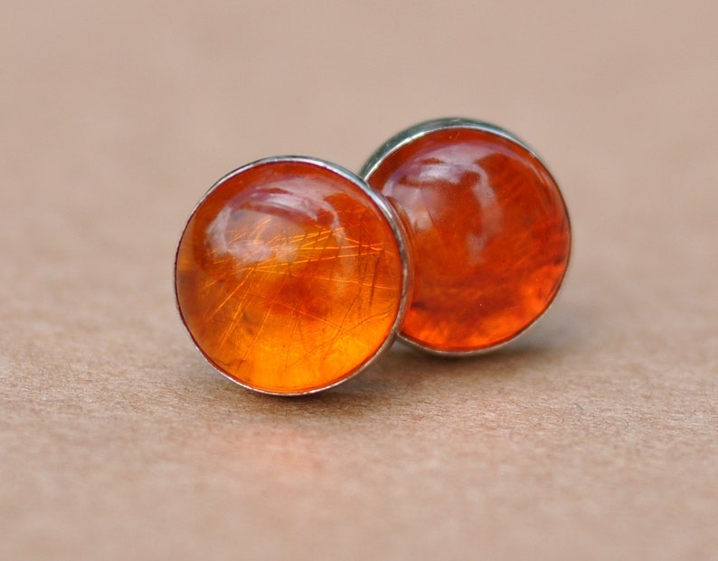 Amber Earrings, Silver Amber Studs, 8mm natural Amber jewelry gift 