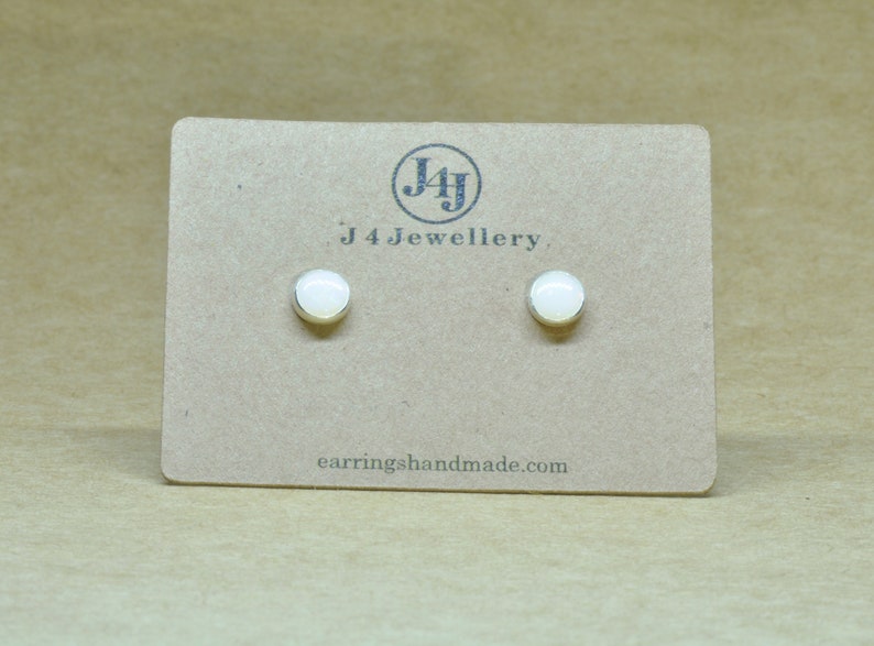 Genuine Opal Earrings, White Opal sterling silver artisan jewelry studs. 5mm handmade in the UK. image 4