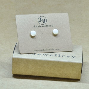 Genuine Opal Earrings, White Opal sterling silver artisan jewelry studs. 5mm handmade in the UK. image 5