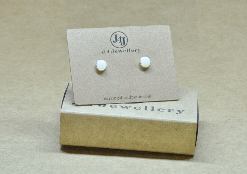 Genuine Opal Earrings, White Opal sterling silver artisan jewelry studs. 5mm handmade in the UK. image 5