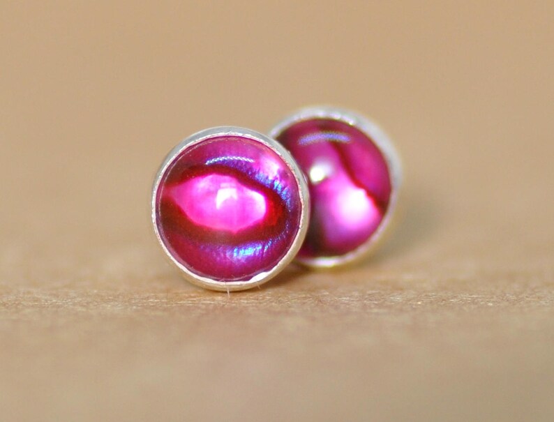 Abalone earrings 5mm Paua shell earrings studs Pink Abalone jewelry in sterling silver