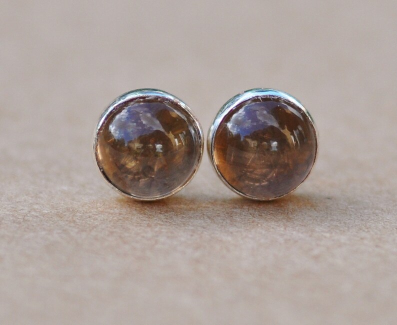 Quartz Earrings Smokey Quartz stud Earrings 6mm sterling Etsy