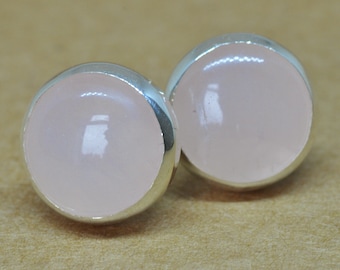 Quartz Earrings, Rose quartz jewelry studs in  Sterling Silver Earring Studs. large 10 mm. Handcrafted in the UK.