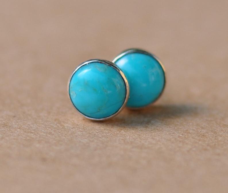 Turquoise Earrings, Sterling silver December birthstone Jewelry, 6mm artisan gemstone studs, handmade in the UK. 
