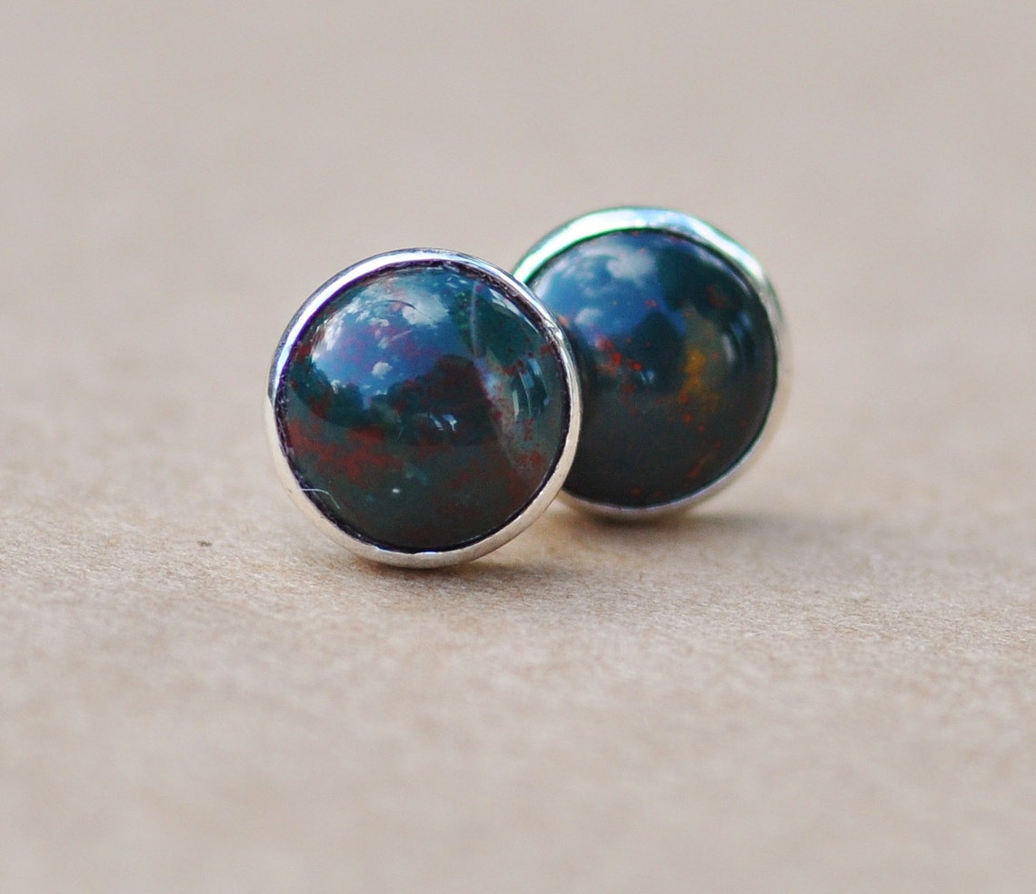 Blood Stone Sterling Silver Earrings