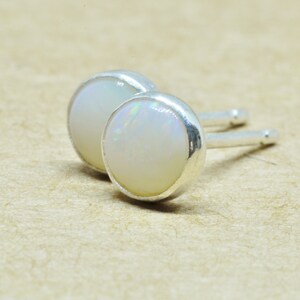 Genuine Opal Earrings, White Opal sterling silver artisan jewelry studs. 5mm handmade in the UK. image 3